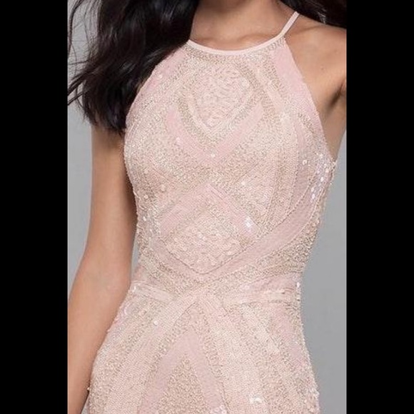 pink sequin halter dress